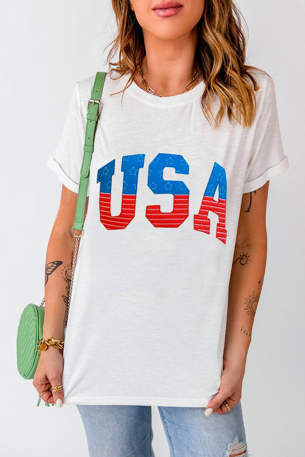 USA Round Neck Short Sleeve T-Shirt-Angel Casuals