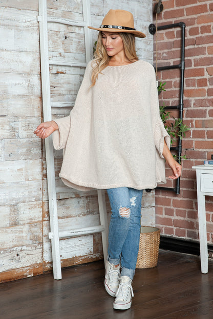 Round Neck Batwing Sleeve Sweater-Angel Casuals