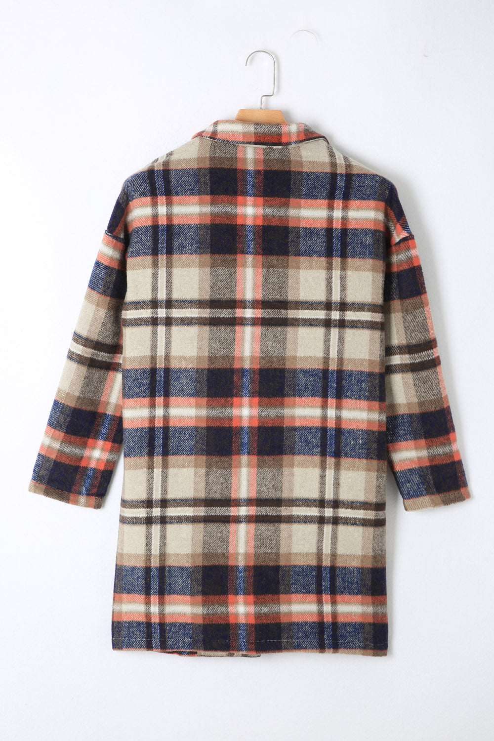 Plaid Longline Jacket with Pockets-Angel Casuals