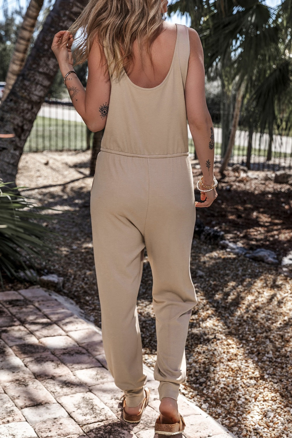 Drawstring Notched Wide Strap Jumpsuit-Angel Casuals