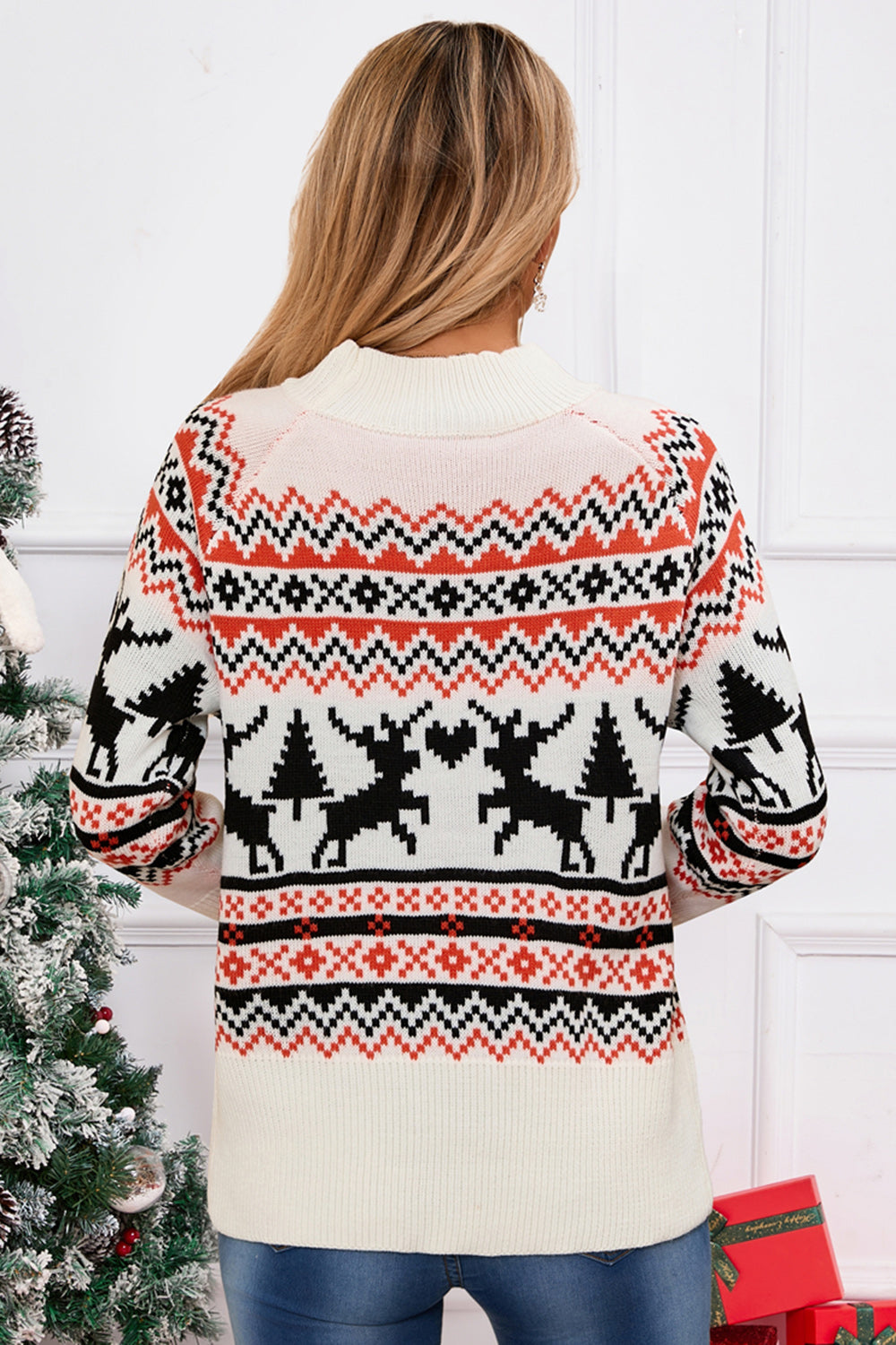 Angel Wings Reindeer Round Neck Long Sleeve Sweater-Angel Casuals