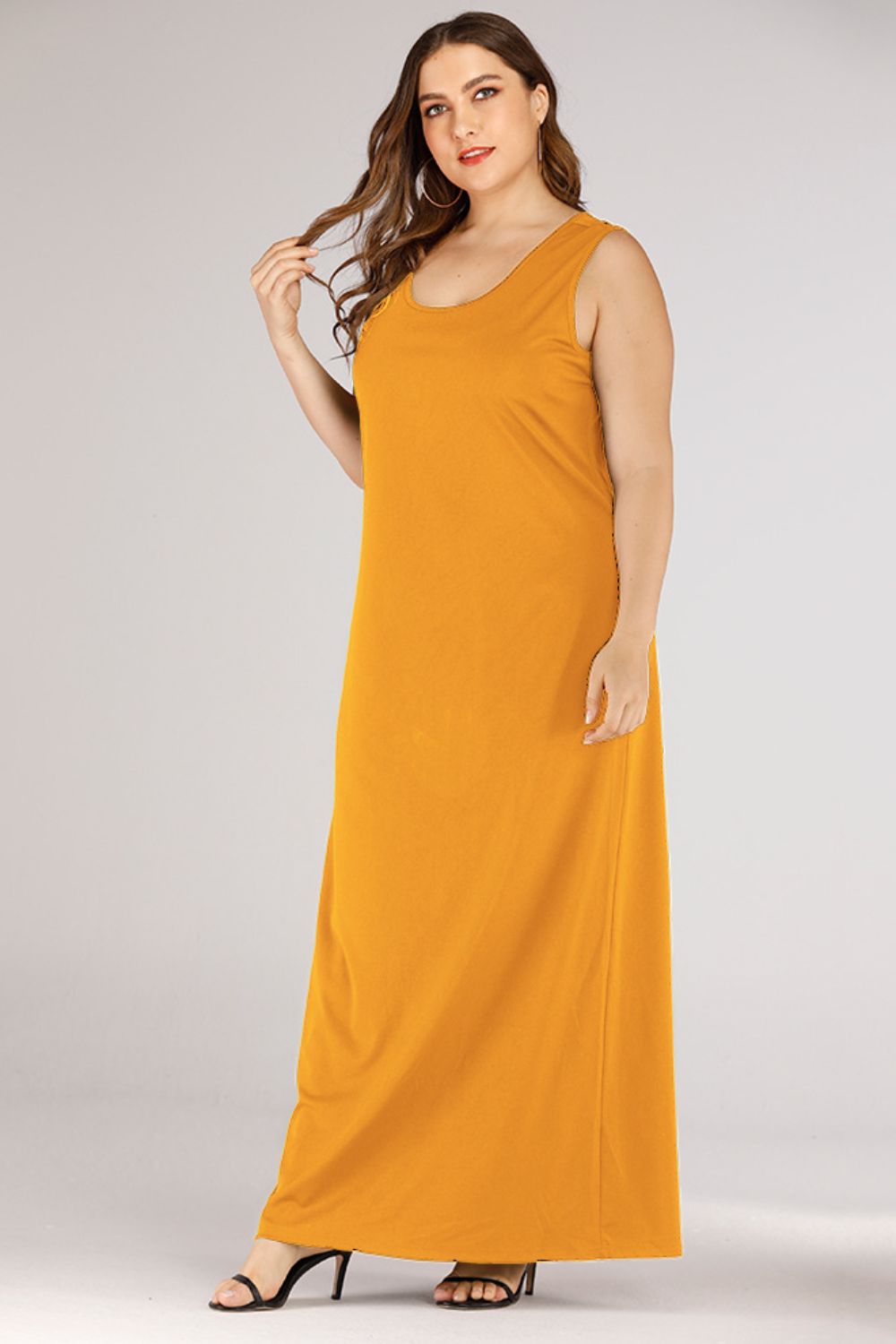 Plus Size Scoop Neck Maxi Tank Dress-Angel Casuals