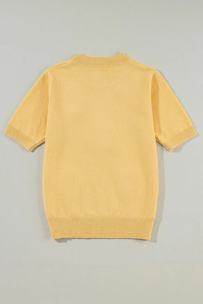 Flower Round Neck Short Sleeve Sweater-Angel Casuals