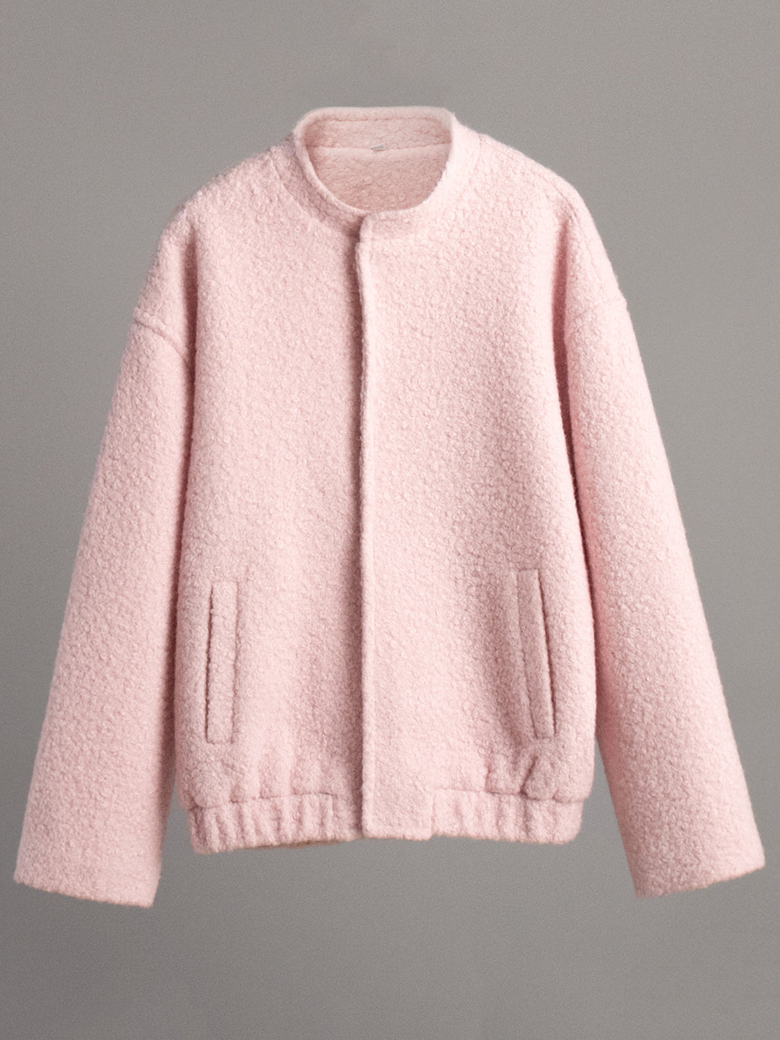 Double Take Plush Mock Neck Snap Down Jacket with Pockets-Angel Casuals