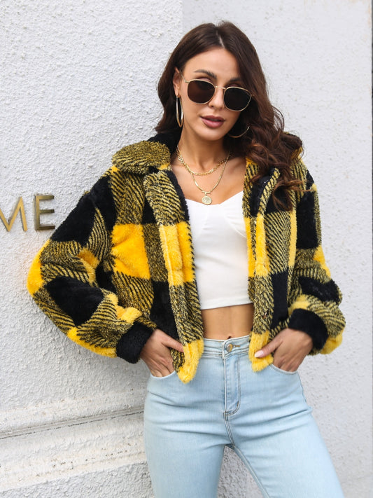 Plaid Dropped Shoulder Buttoned Jacket-Angel Casuals