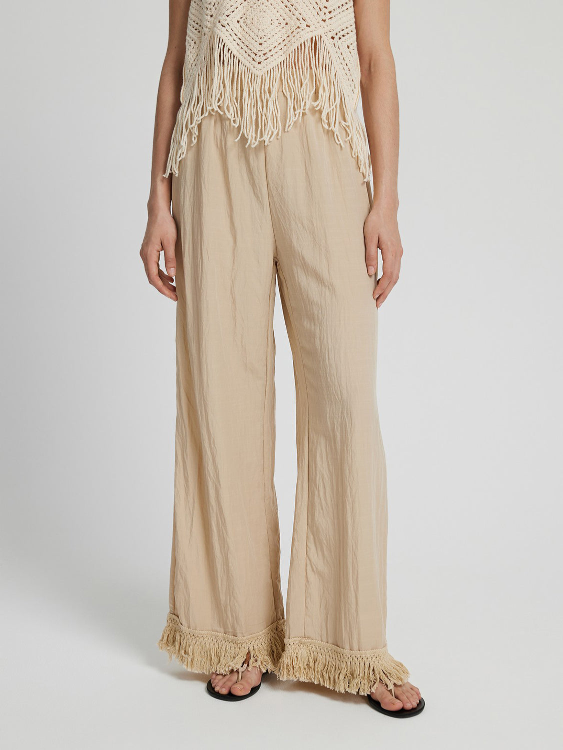 Fringe Hem Wide Leg Long Pants-Angel Casuals