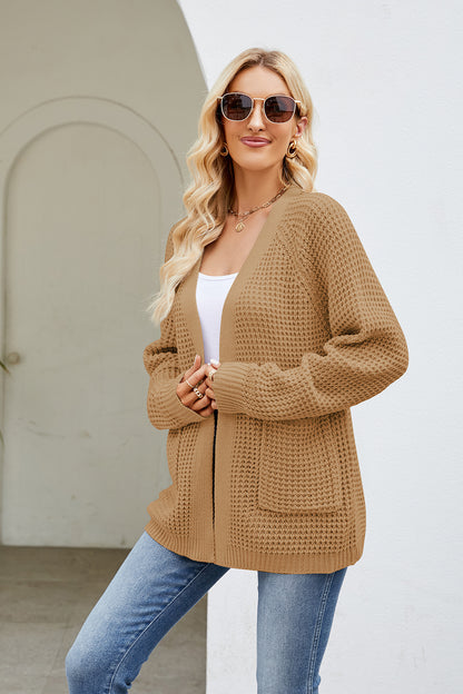 Open Front Long Sleeve Cardigan with Pockets-Angel Casuals