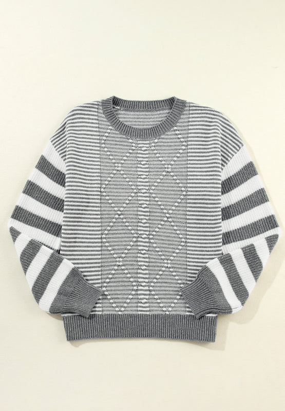 Striped Round Neck Dropped Shoulder Sweater-Angel Casuals