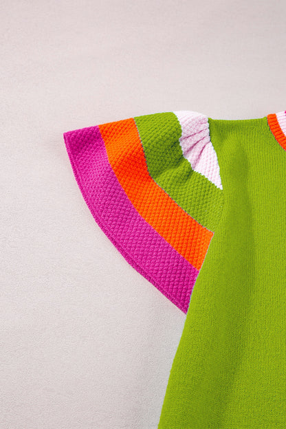 Color Block Round Neck Knit Top-Angel Casuals