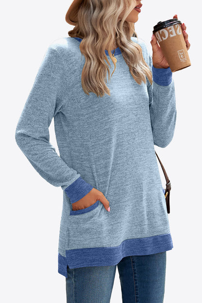 Heathered Slit Top with Pockets-Angel Casuals