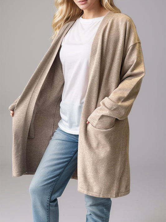 Open Front Long Sleeve Cardigan with Pockets-Angel Casuals
