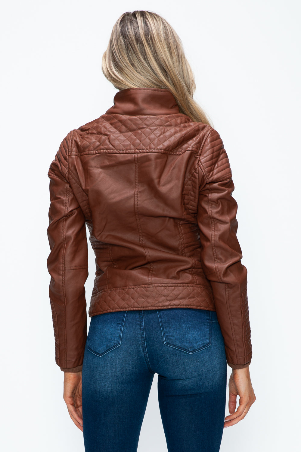 YMI Faux Layered Double-Zipper Jacket with Fuzzy Hood-Angel Casuals