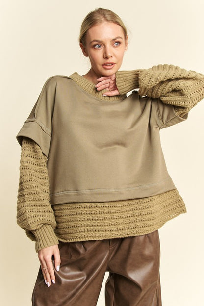 Davi & Dani Faux Layered Round Neck Sweater-Angel Casuals