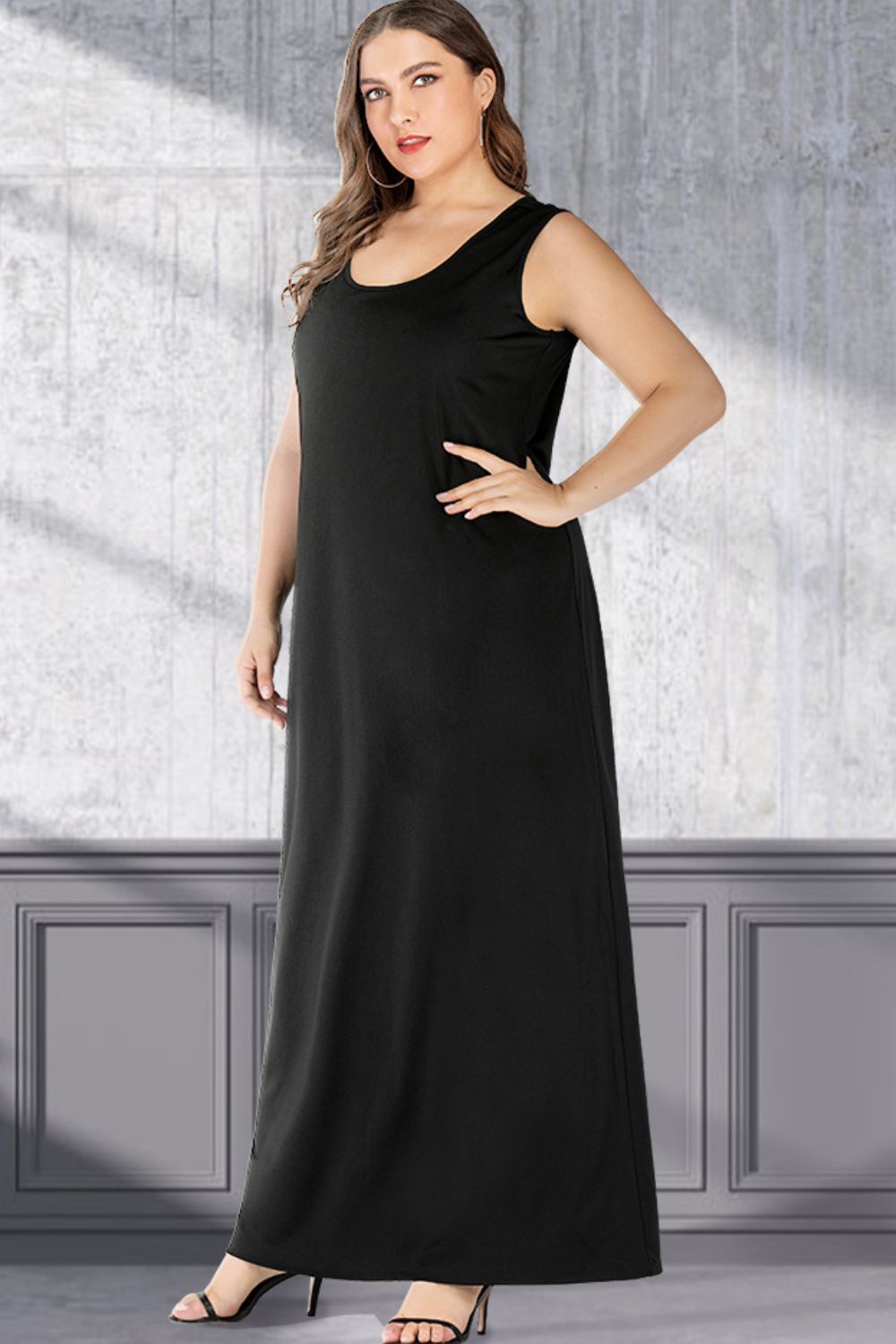 Plus Size Scoop Neck Maxi Tank Dress-Angel Casuals