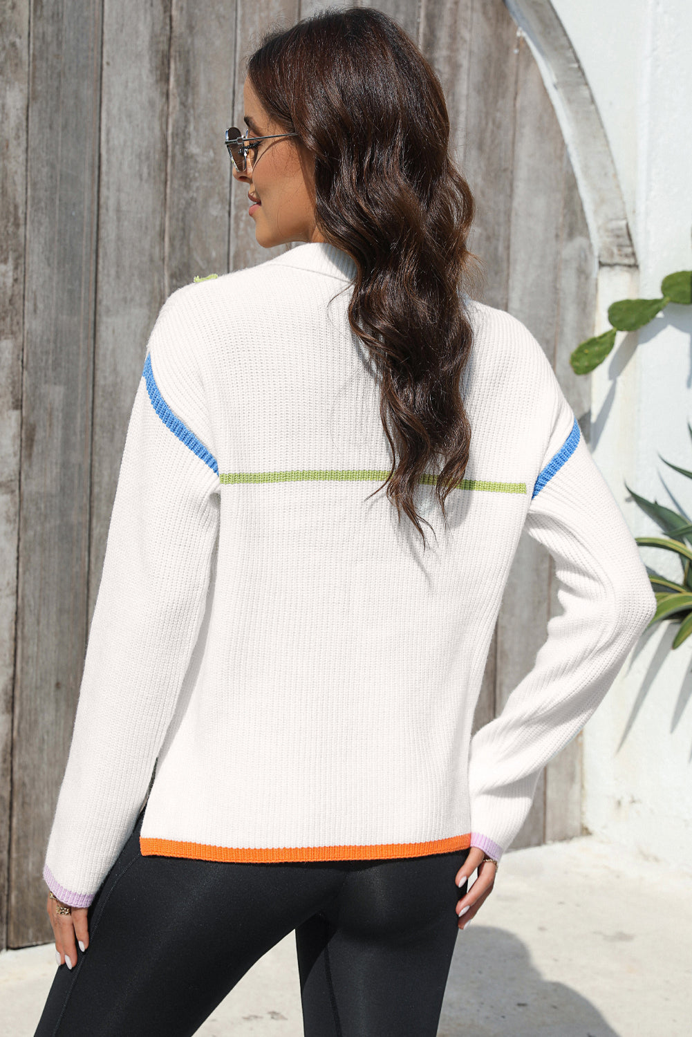 Contrast Half Zip Drop Shoulder Sweater-Angel Casuals