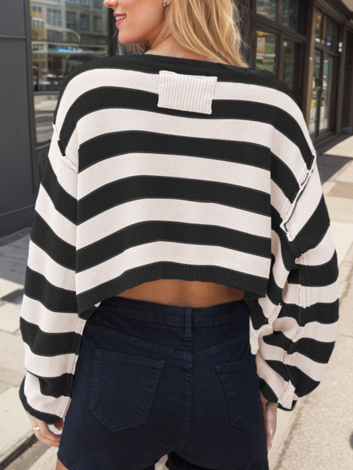 Striped Dropped Shoulder Long Sleeve Sweater-Angel Casuals