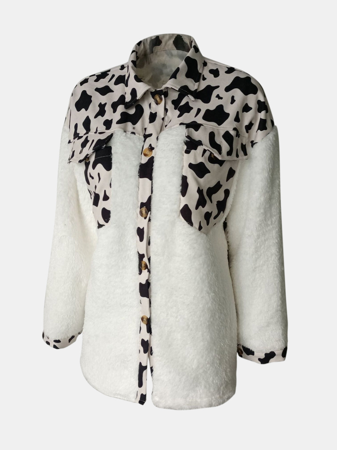 Fuzzy Button Up Long Sleeve Jacket-Angel Casuals