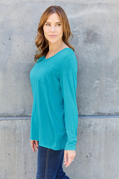 Basic Bae Full Size V-Neck Long Sleeve Top-Angel Casuals