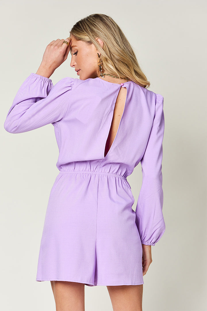 Double Take Full Size Drawstring Long Sleeve Romper-Angel Casuals