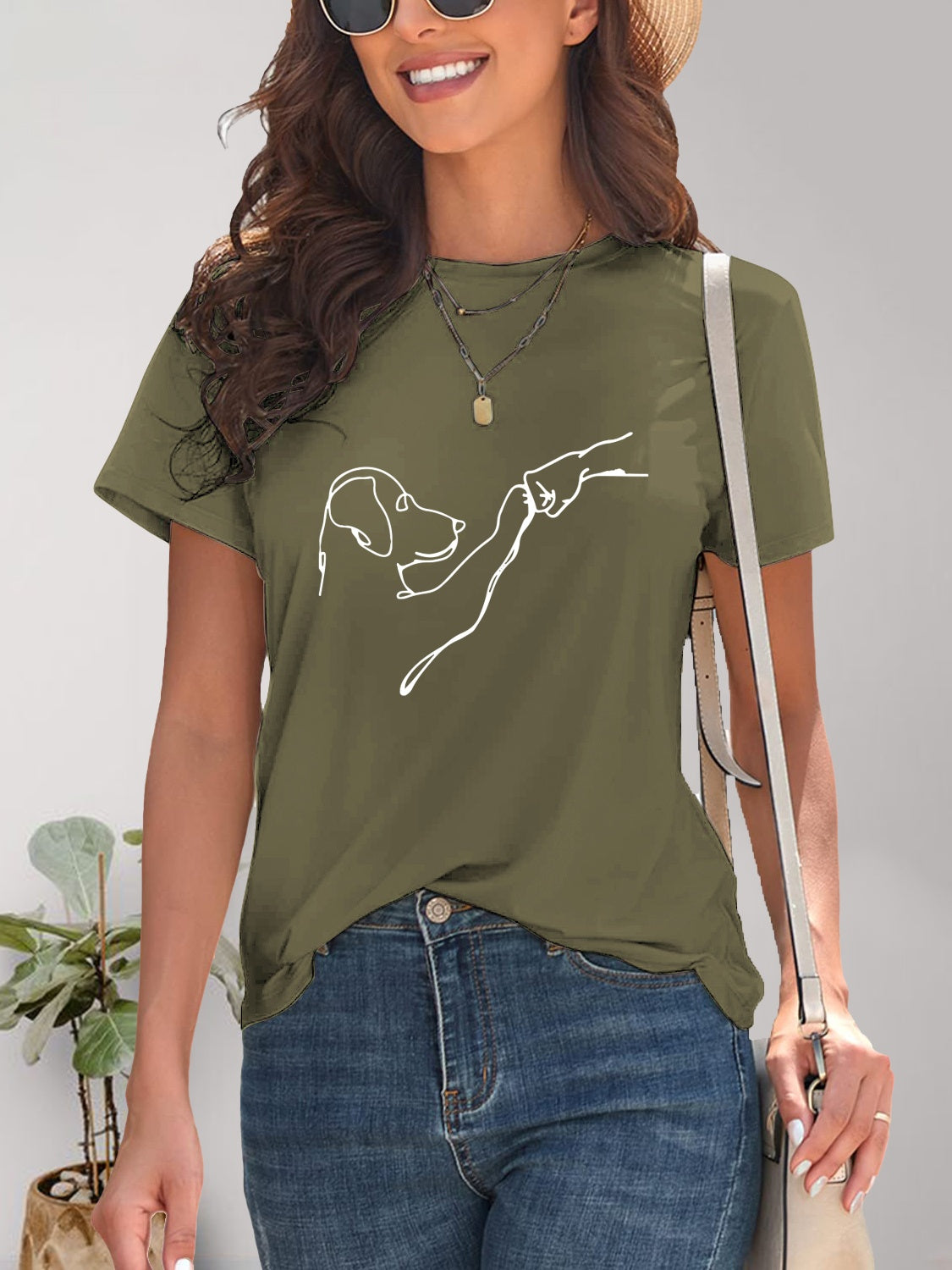 Dog Graphic Round Neck T-Shirt-Angel Casuals