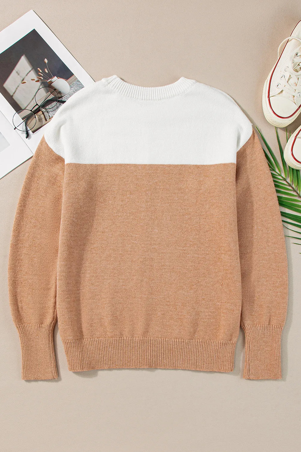 Color Block Round Neck Long Sleeve Sweater-Angel Casuals