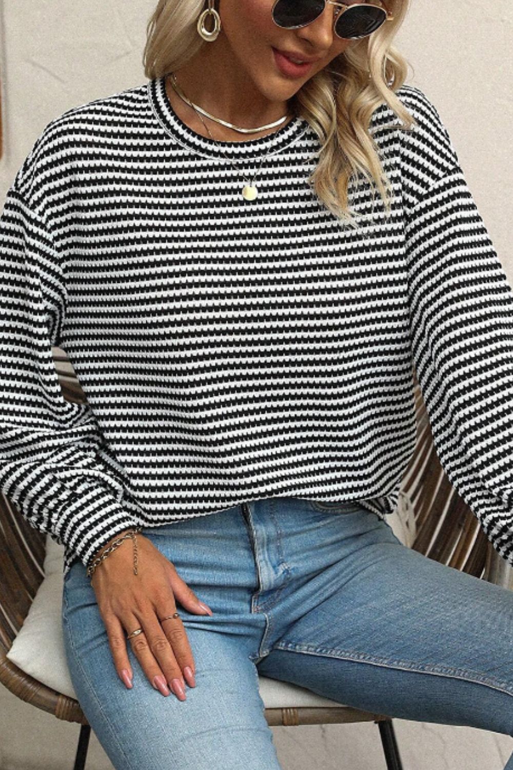 Striped Round Neck Long Sleeve Top-Angel Casuals
