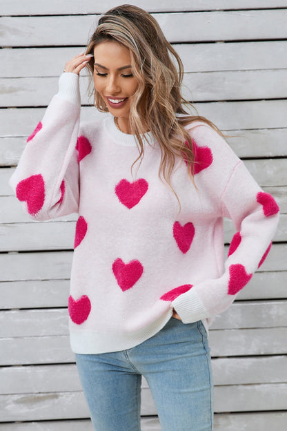 Angel Wings Heart Round Neck Long Sleeve Sweater-Angel Casuals