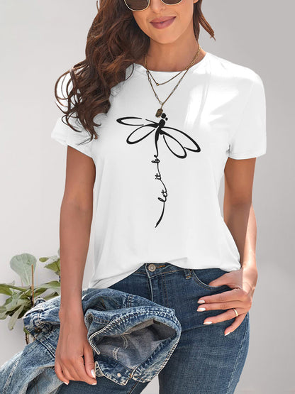 Dragonfly Graphic Round Neck Short Sleeve T-Shirt-Angel Casuals