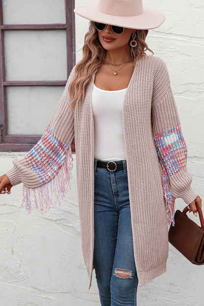 Fringe Sleeve Dropped Shoulder Cardigan-Angel Casuals