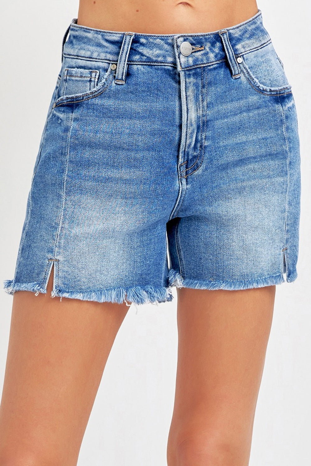 RISEN Front Slit Raw Hem Denim Shorts-Angel Casuals