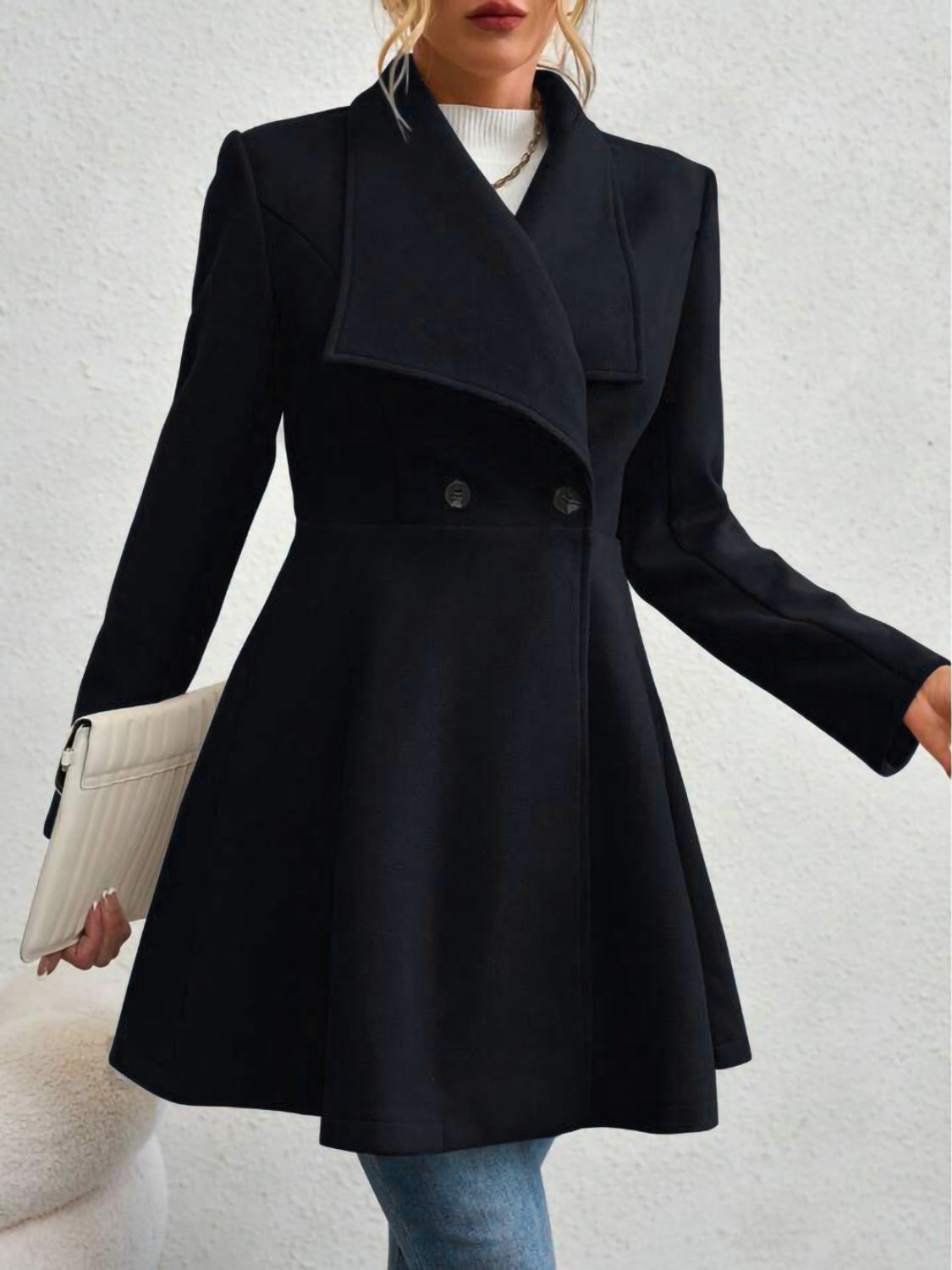 Collared Neck Button Up Long Sleeve Coat-Angel Casuals