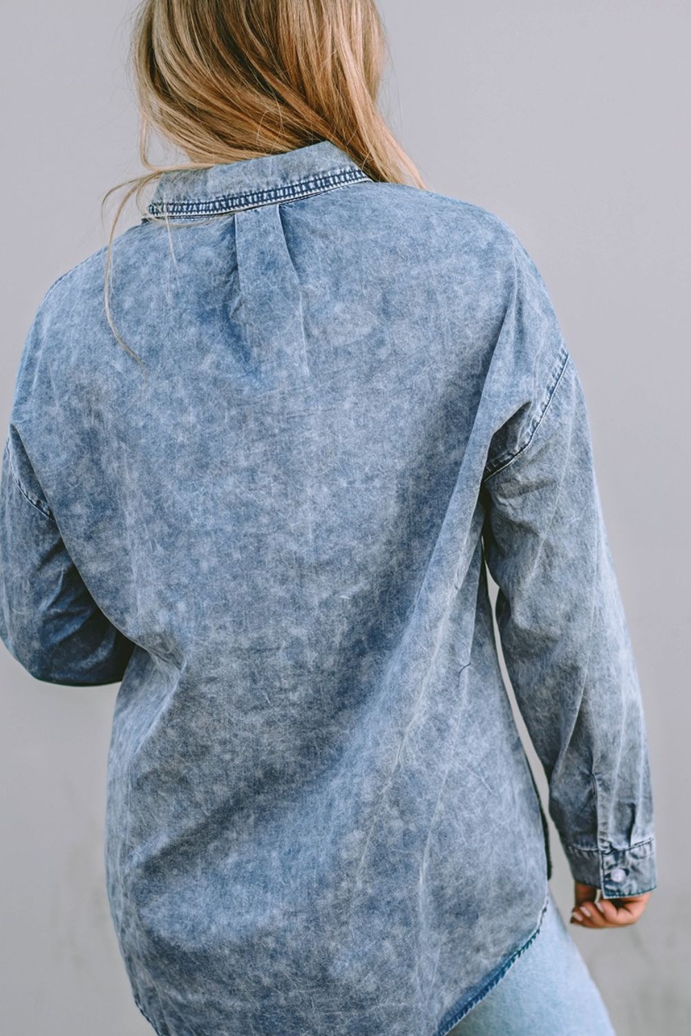 Button Up Dropped Shoulder Denim Top-Angel Casuals