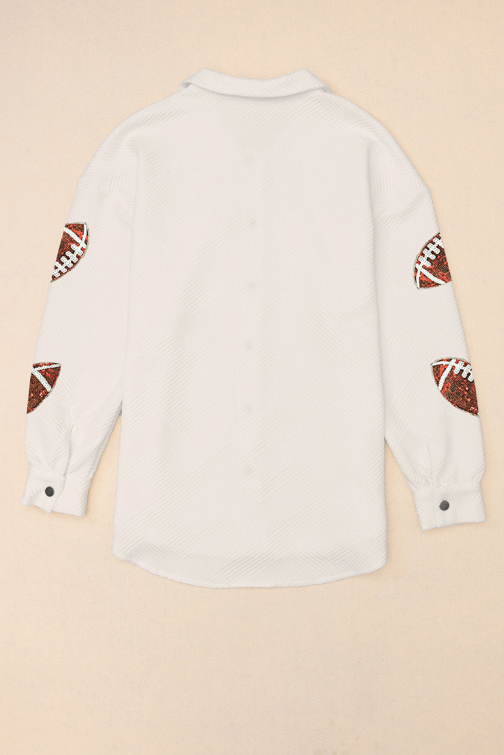 Sequin Football Patch Collared Neck Snap Button Jacket-Angel Casuals
