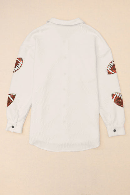 Sequin Football Patch Collared Neck Snap Button Jacket-Angel Casuals