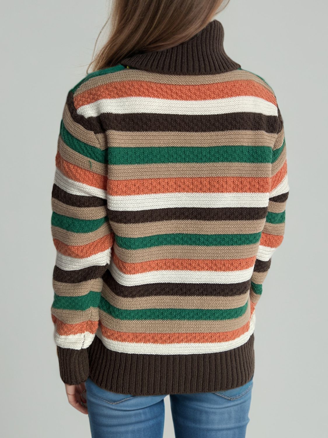 Contrast Stripes Turtleneck Long Sleeve Sweater-Angel Casuals