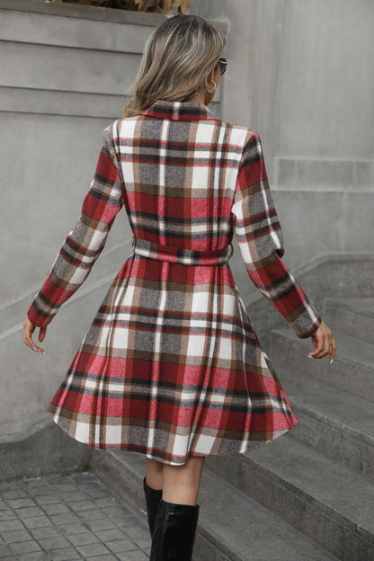 Plaid Tie Waist Long Sleeve Outerwear-Angel Casuals