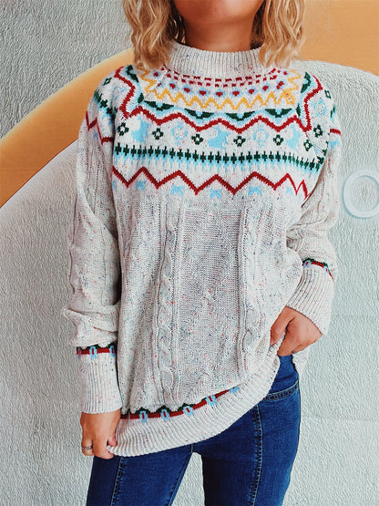 Cable-Knit Mock Neck Long Sleeve Sweater-Angel Casuals