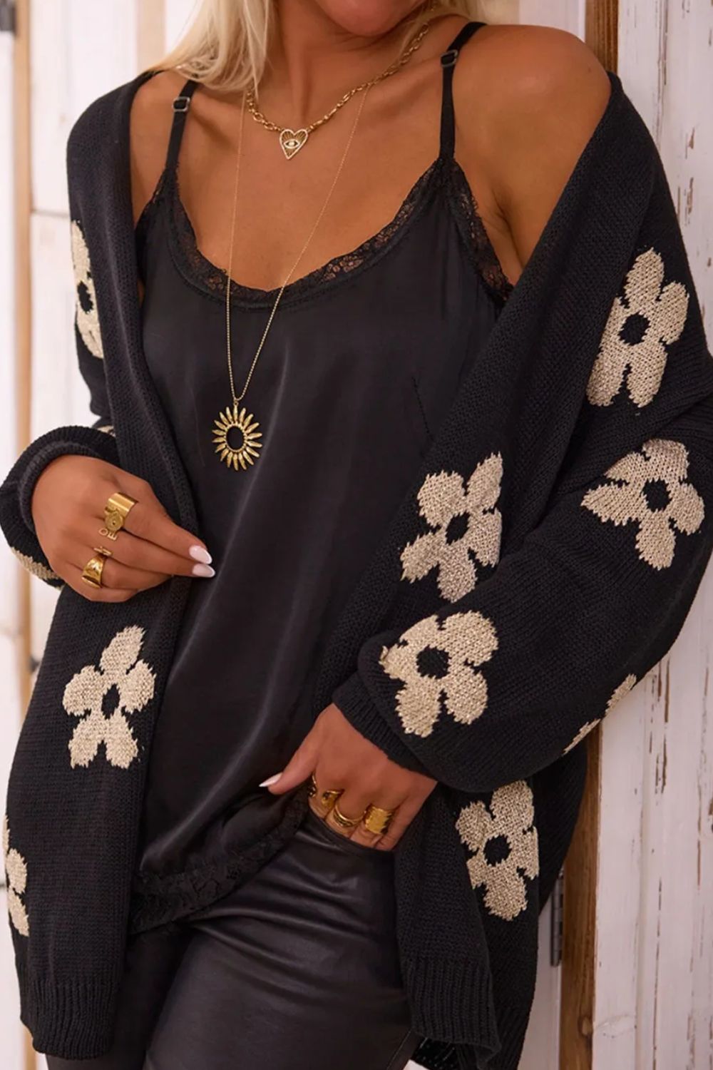 Flower Open Front Long Sleeve Cardigan-Angel Casuals