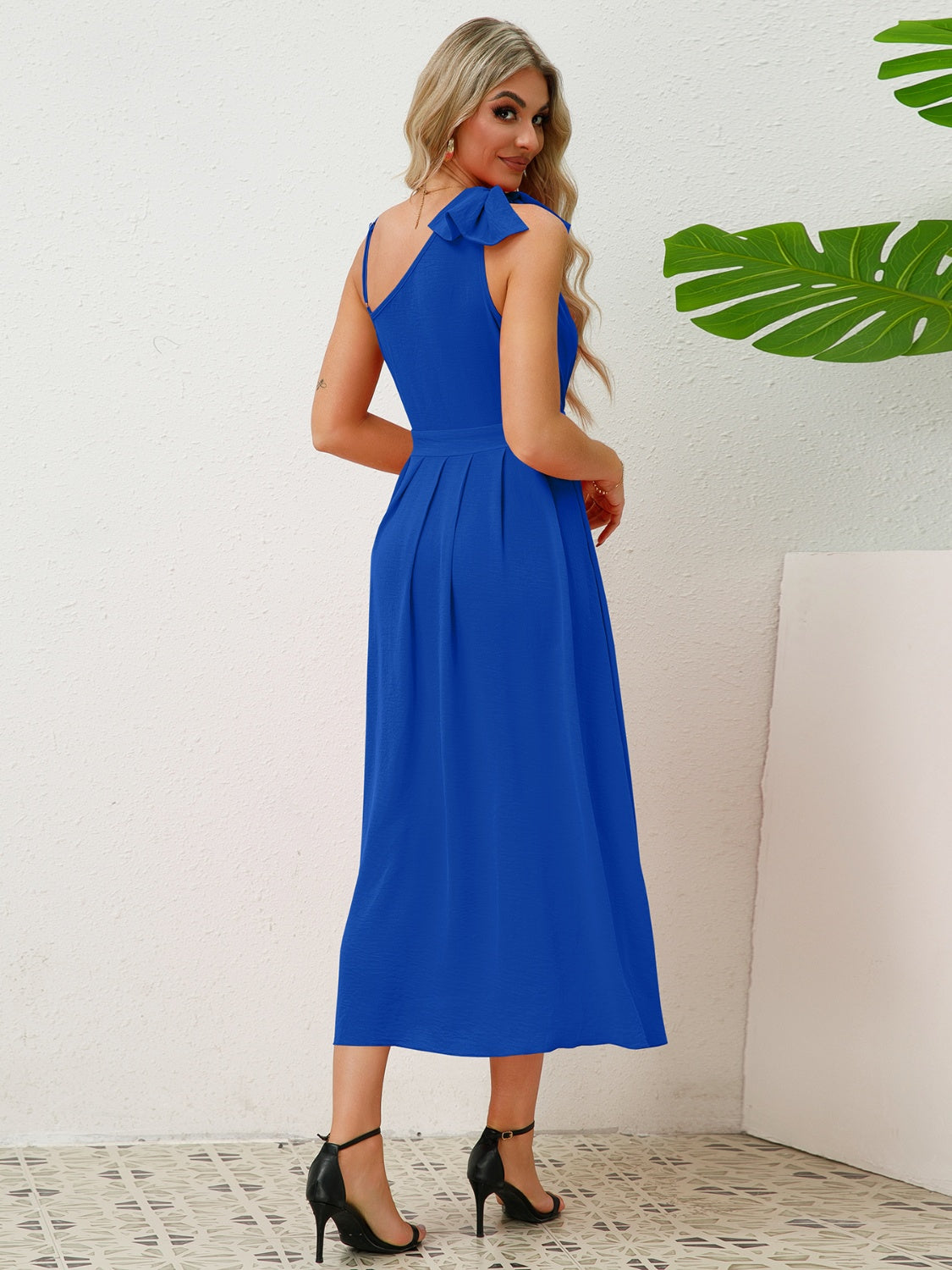 Bow Asymmetrical Neck Sleeveless Dress-Angel Casuals