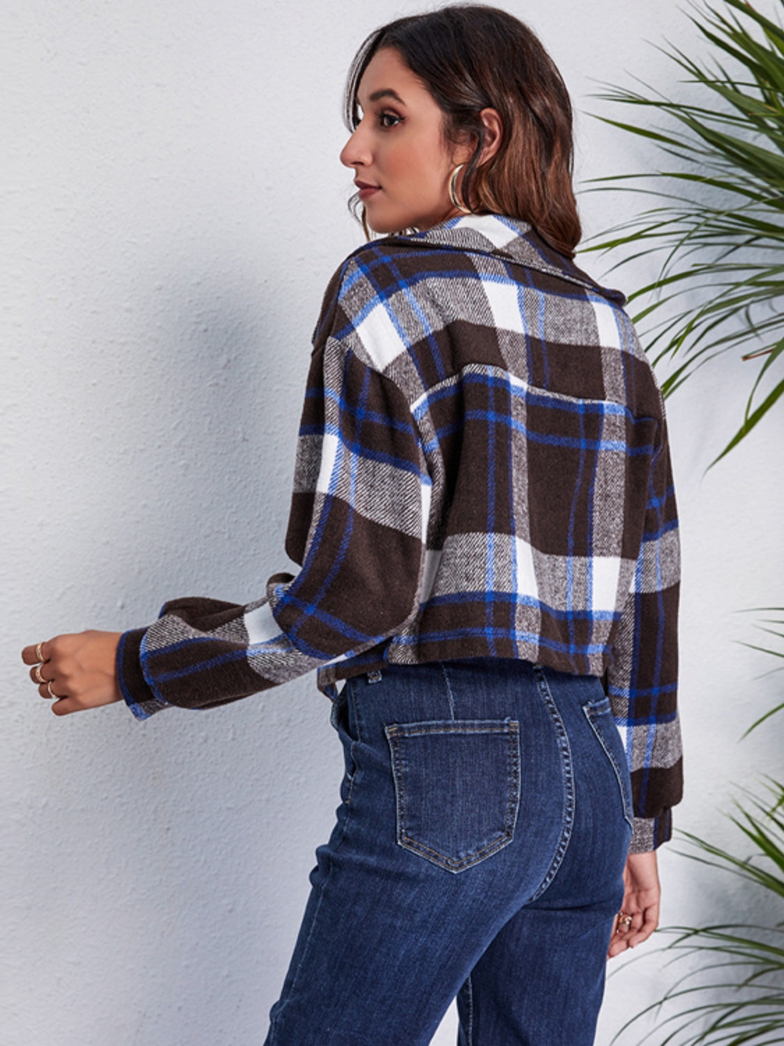 Plaid Button Front Jacket with Pockets-Angel Casuals