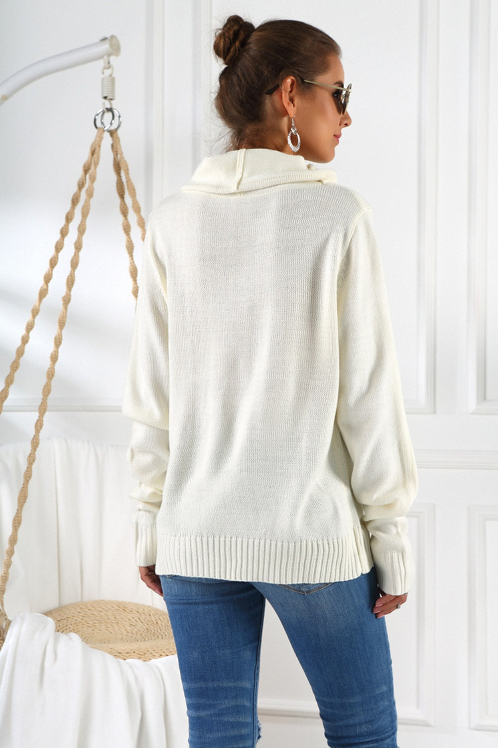 Drawstring Mock Neck Long Sleeve Sweater-Angel Casuals