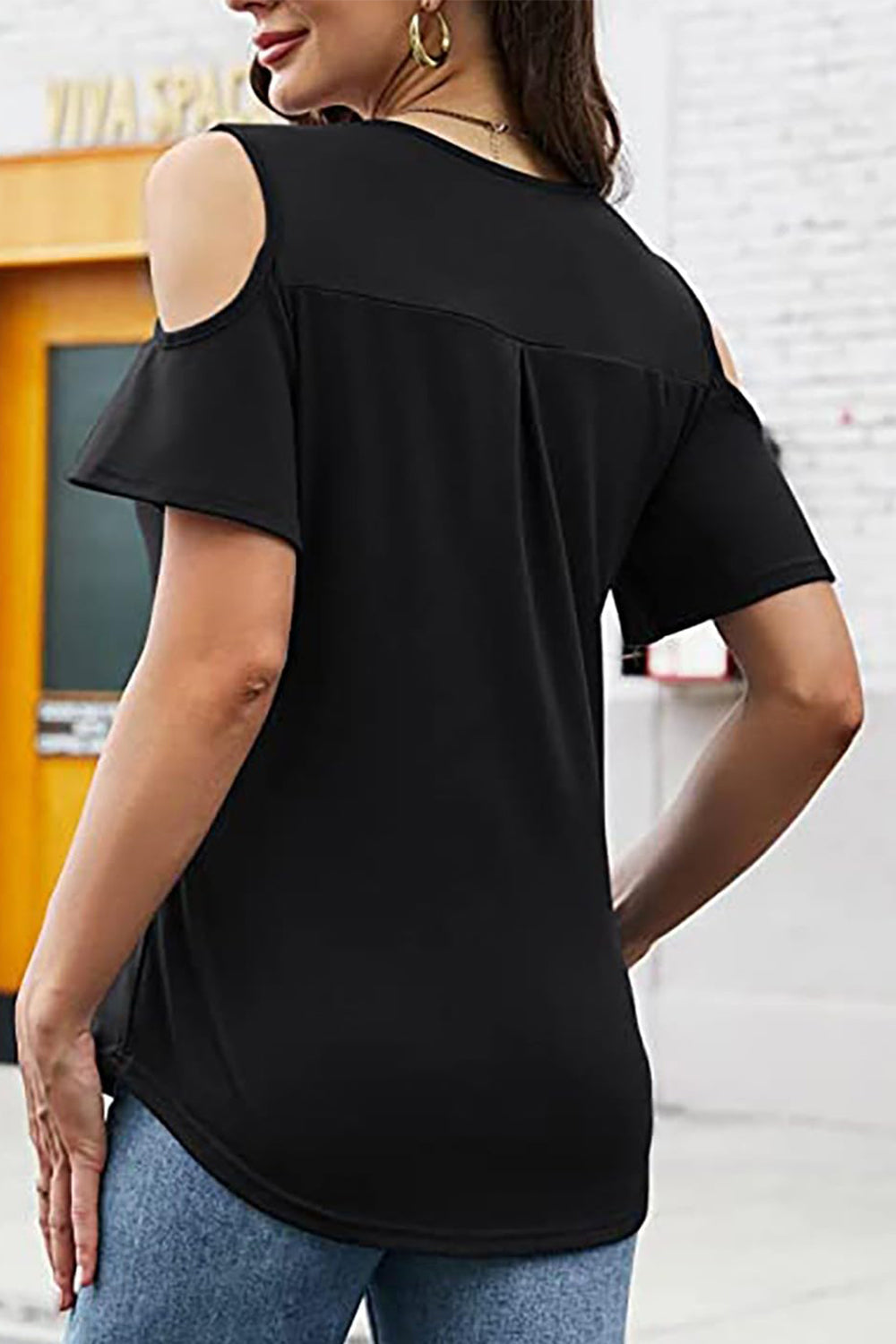 Full Size Half Zip Cold Shoulder Top-Angel Casuals