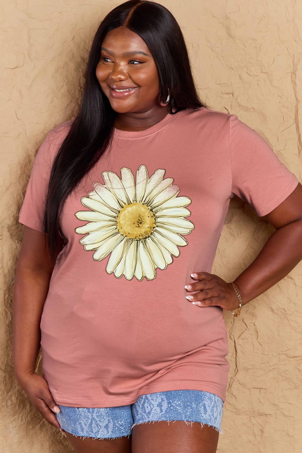 Simply Love Full Size FLOWER Graphic Cotton Tee-Angel Casuals