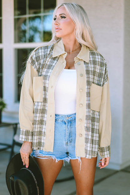 Plaid Raw Hem Button Down Jacket-Angel Casuals