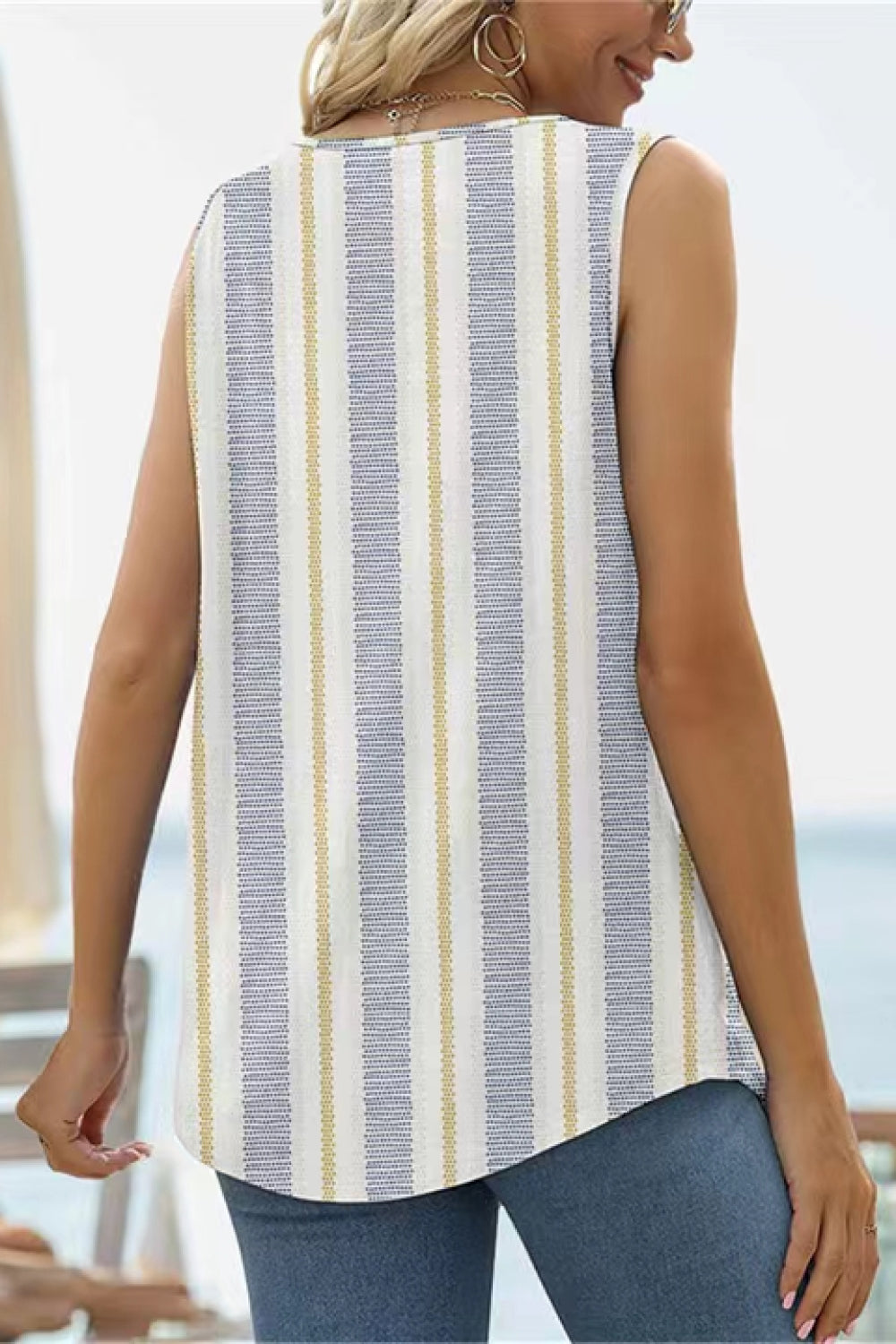 Printed Square Neck Curved Hem Tank-Angel Casuals