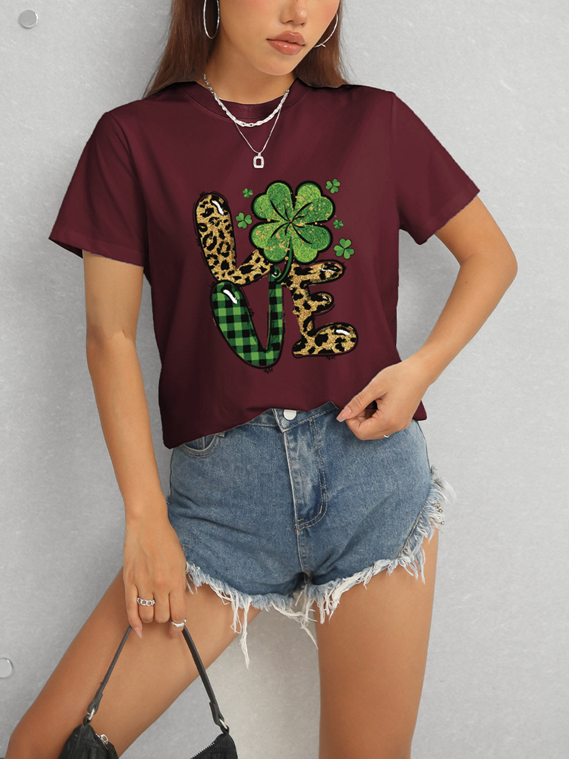 LOVE Round Neck Short Sleeve T-Shirt-Angel Casuals