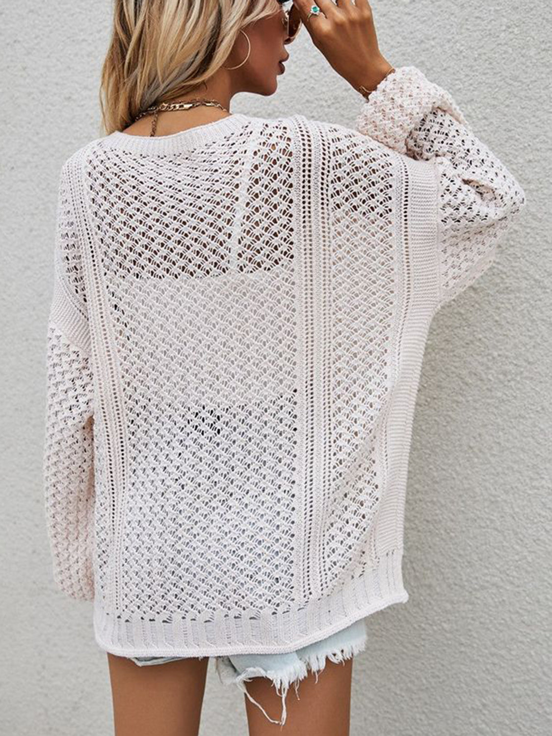 Openwork Button Front Cardigan-Angel Casuals