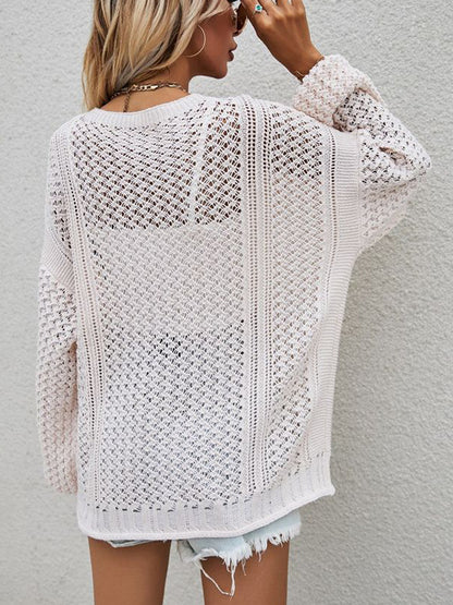 Openwork Button Front Cardigan-Angel Casuals