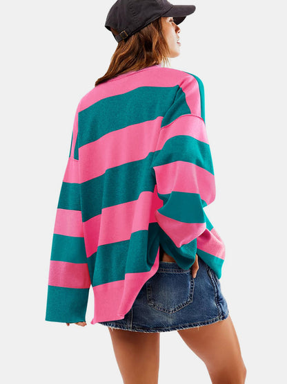 Color Block Half Zip Long Sleeve Sweater-Angel Casuals