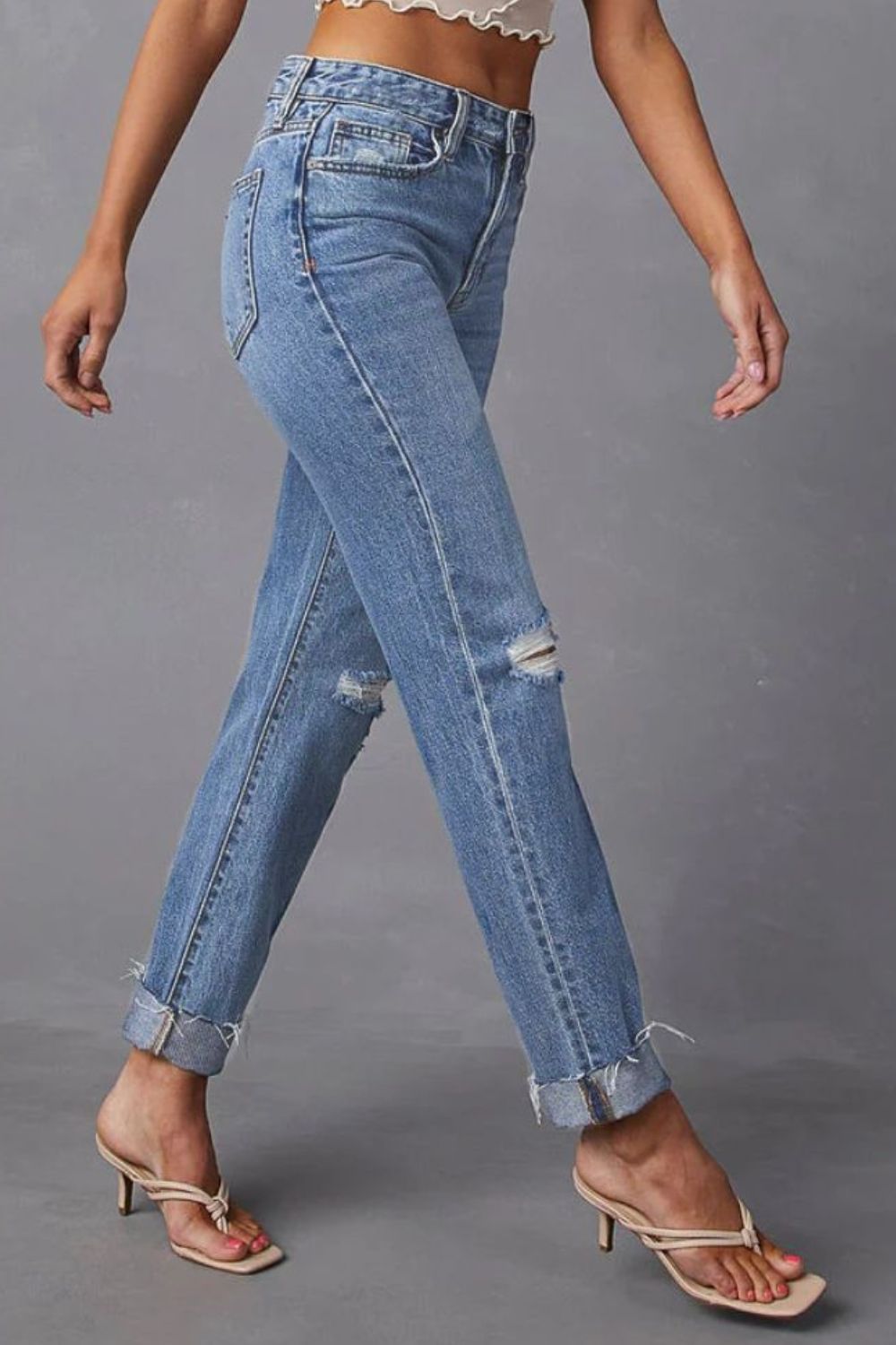 Distressed Raw Hem Straight Jeans with Pockets-Angel Casuals